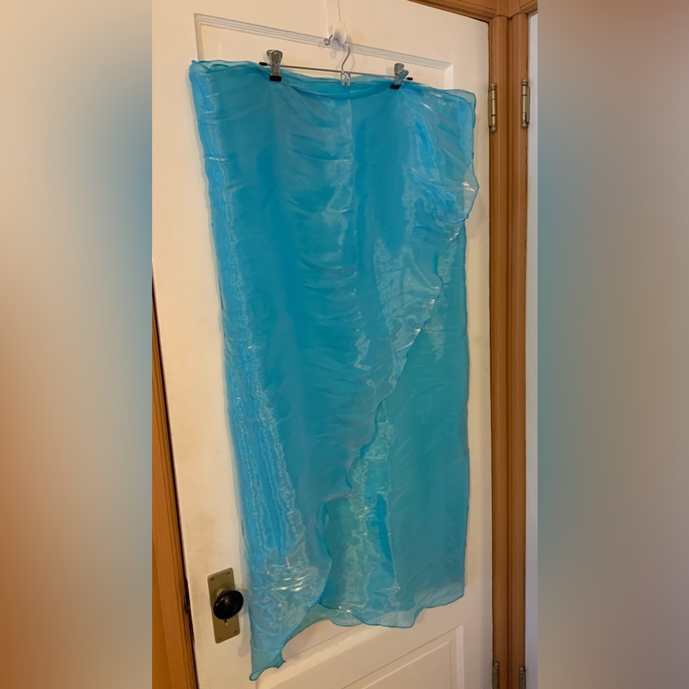 Belly dance chiffon veil iridescent light aqua rolled hems